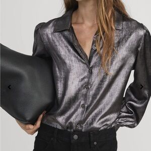 Frame The Shiny Staple Blouse in Gunmental